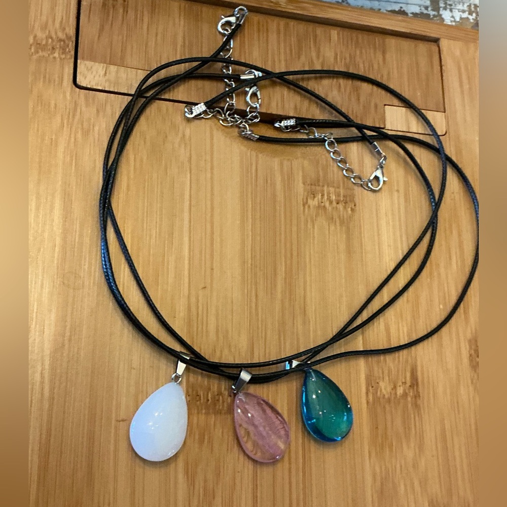 Women’s Teardrop Pendant Necklace Trio - White, Pink, Teal